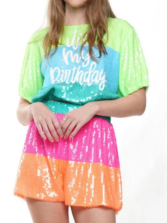 Sequin Happy Birthday Block Bubble Top