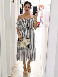 Striped Cold Shoulder Midi Dress