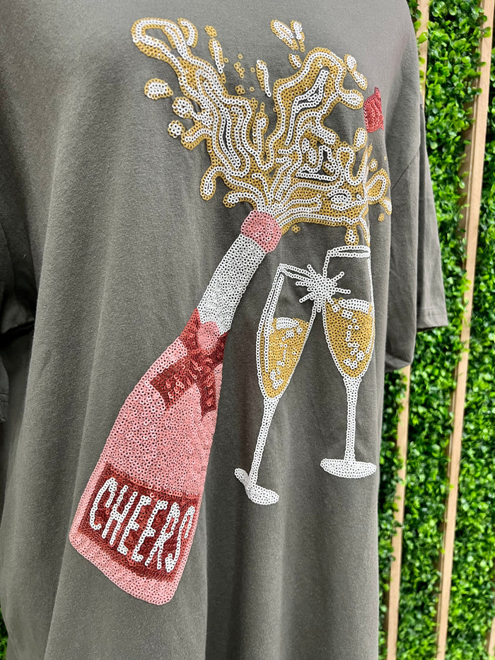 Sequin Champagne Bottle Tee