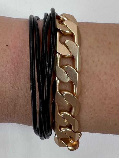 Gold Links Leather wrap Bracelet