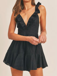 Black Eyelet Detail Ruffle Romper