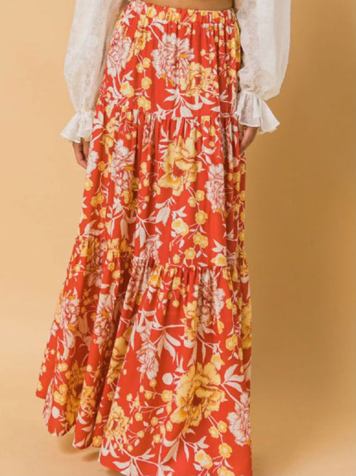Rust Floral Maxi Skirt