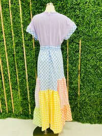 Color Blocked Checkers Maxi Dress