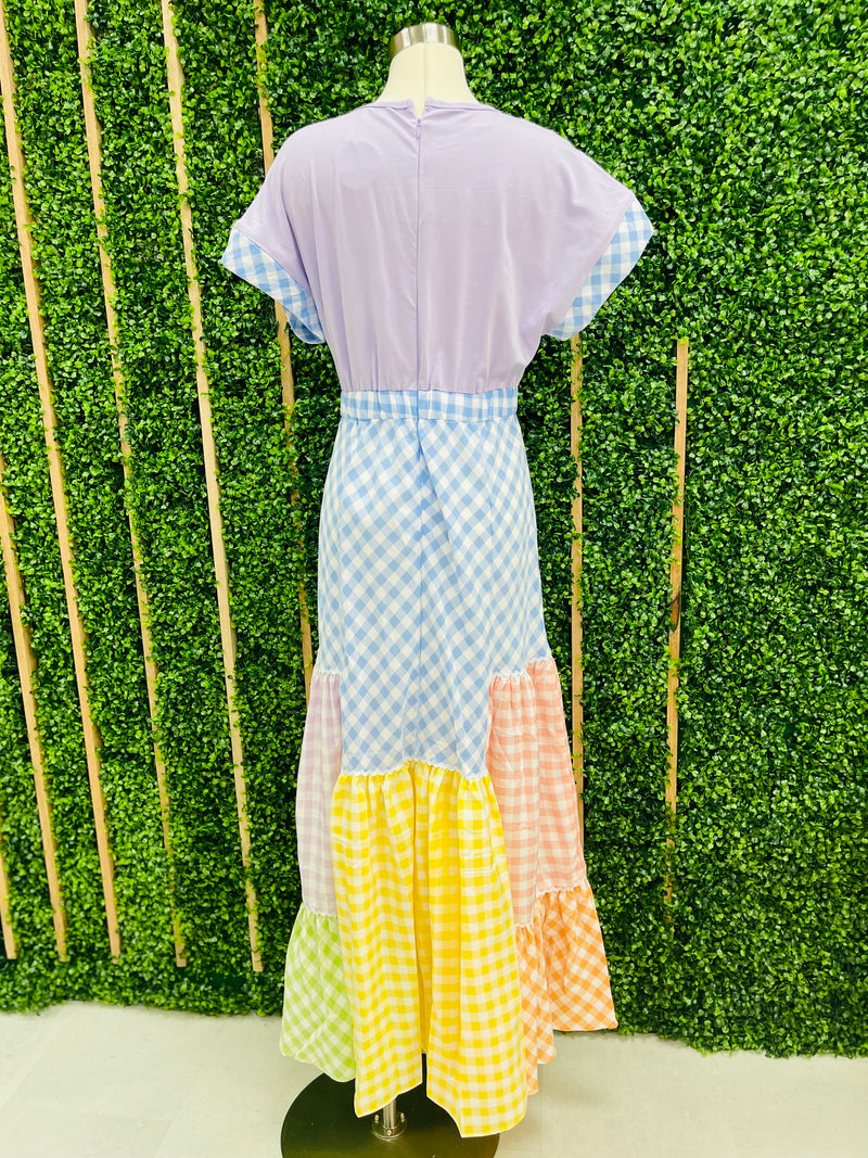 Color Blocked Checkers Maxi Dress