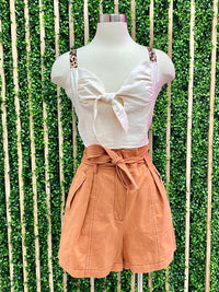 Contrast Stitch High Waist Shorts