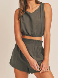 Linen Crop Short Pant Set