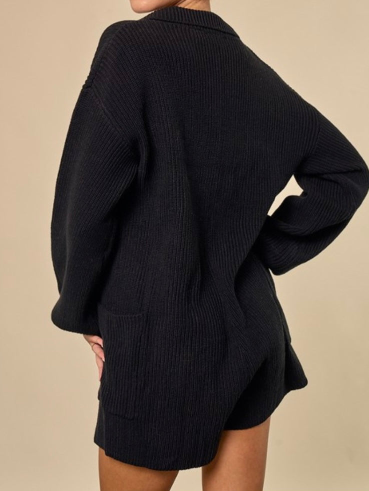 Black Button Up Sweater Romper