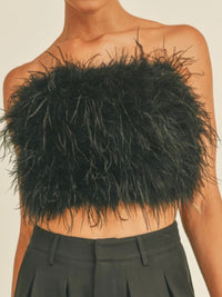 Black Strapless Feather Crop Top