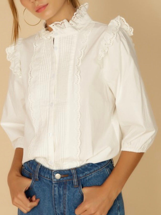 Eyelet Puff Sleeve Blouse
