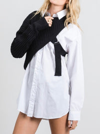 Black WHite Knit Overlay Blouse Dress