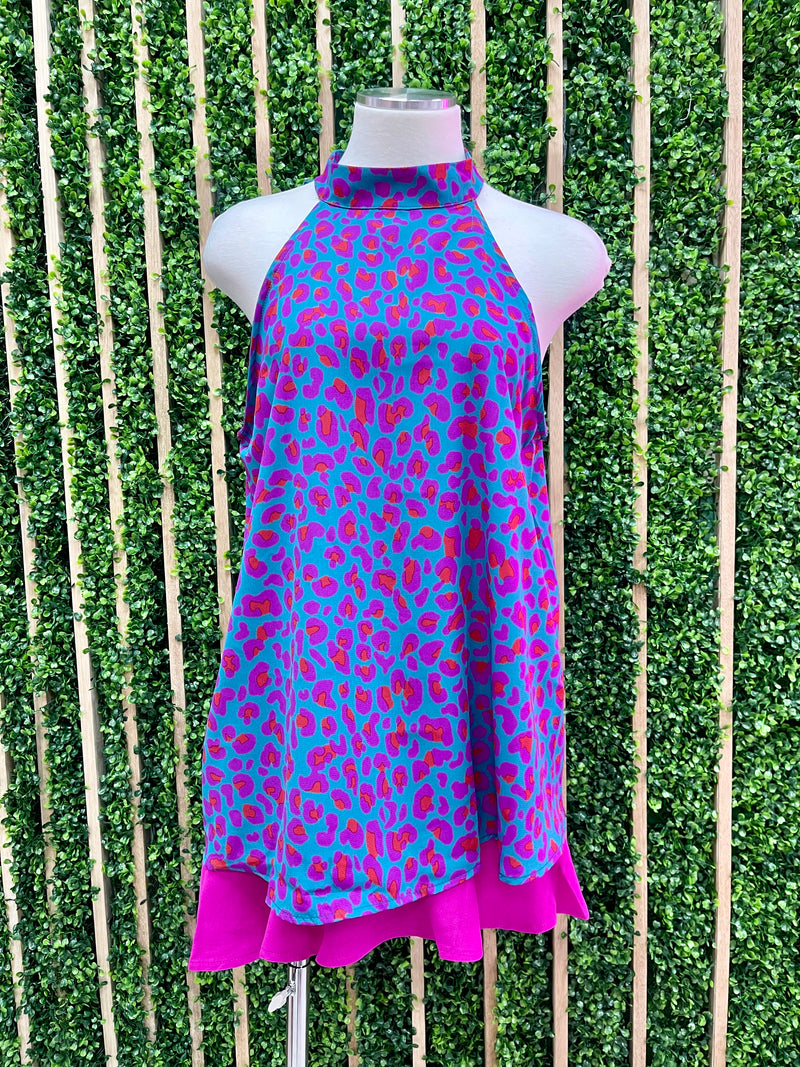 Teal Fuchsia Leopard Top