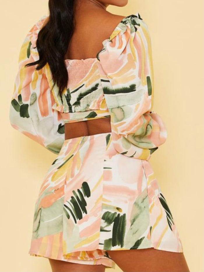 Earth Tones Abstract Print Short Set
