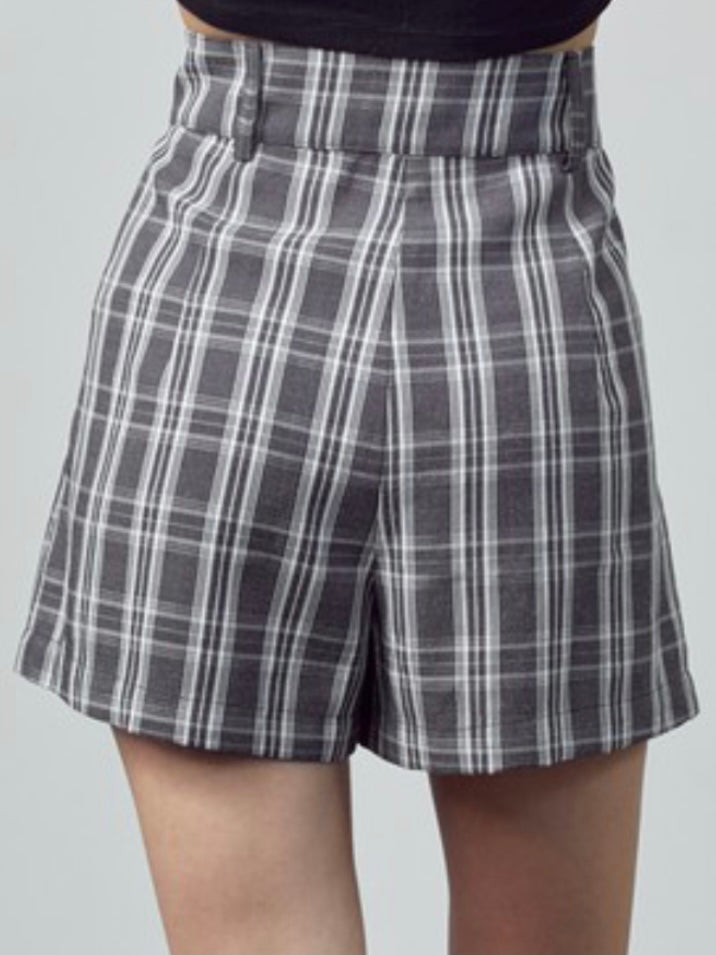 Black Plaid High Waist Shorts