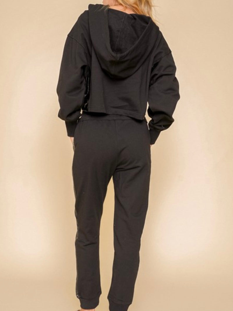 Faux Leather Side Panel Jogger Set