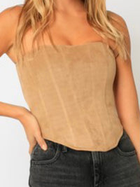 Khaki Suede Strapless Bustier