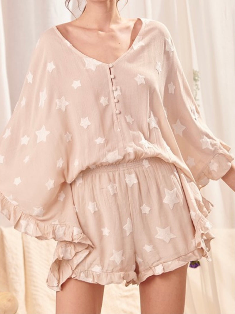 Taupe Star Embroidered Romper