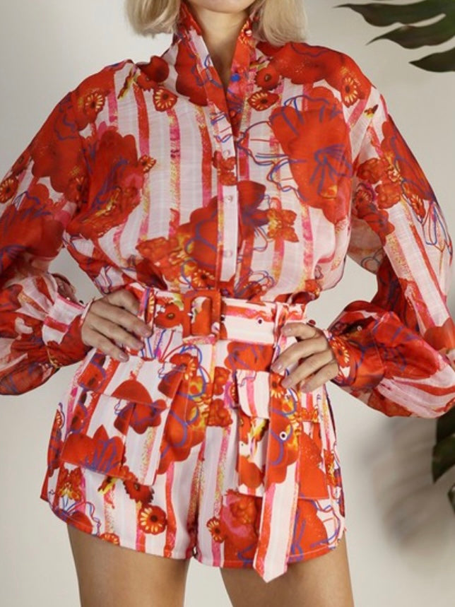 Delicate Red Floral Blouse