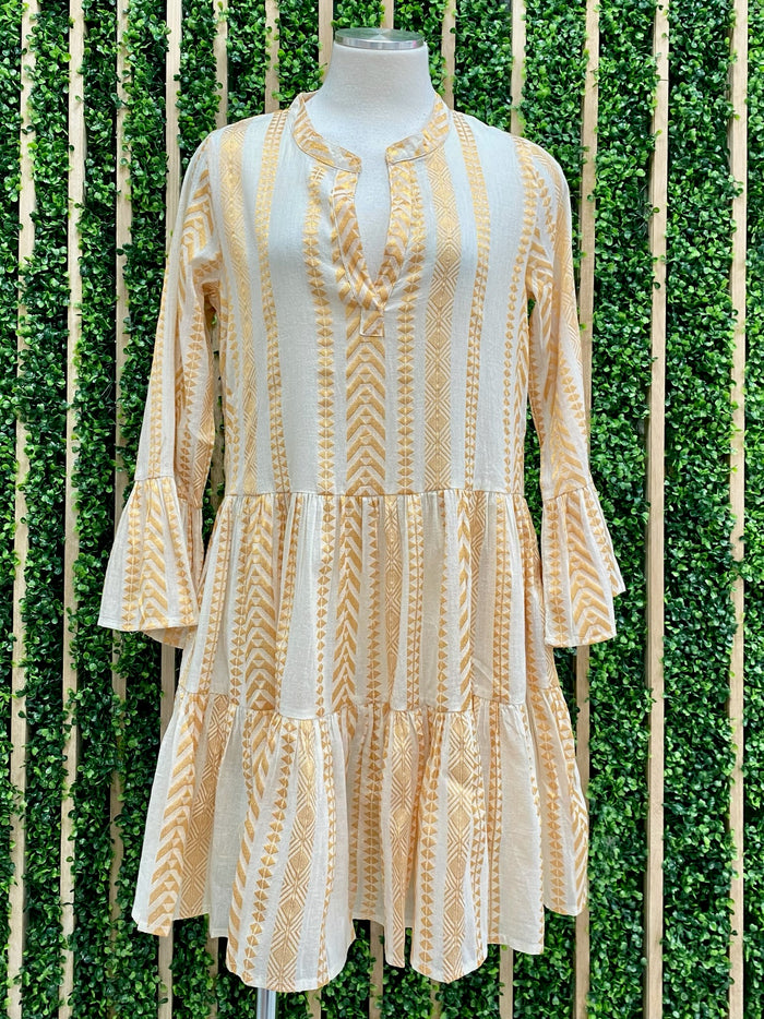 Gold Striped Tiered Short Dress