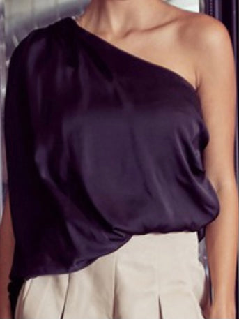 Satin Draped One Shoulder Top