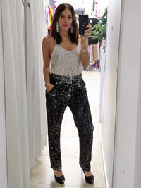 Black Sequin Stratight Leg Trouser