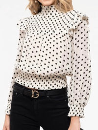 Polka Dot Smocked Long Sleeve Blouse