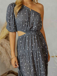 Charcoal Dots One Shoulder Maxi