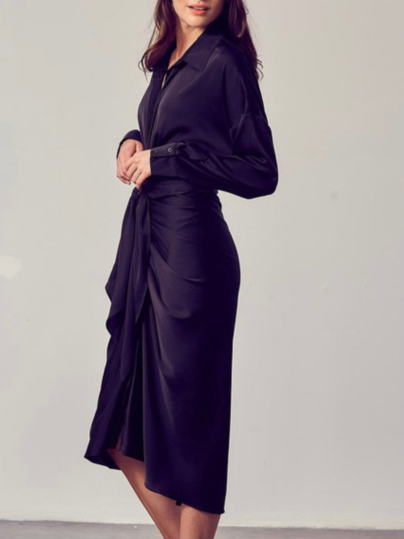 Long Sleeve Classy Button Down Midi Dress