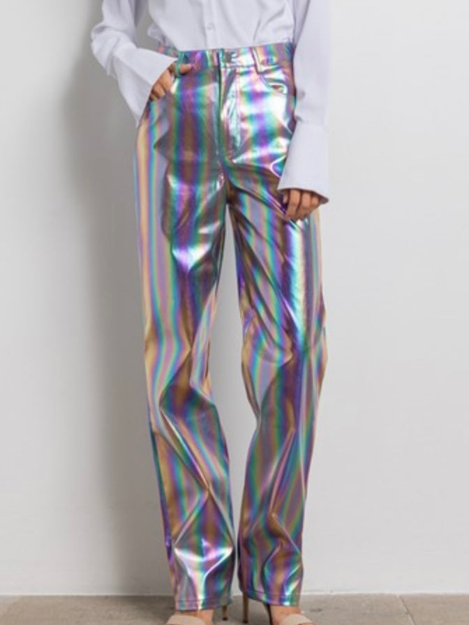 Metallic Rainbow Pleather Pants