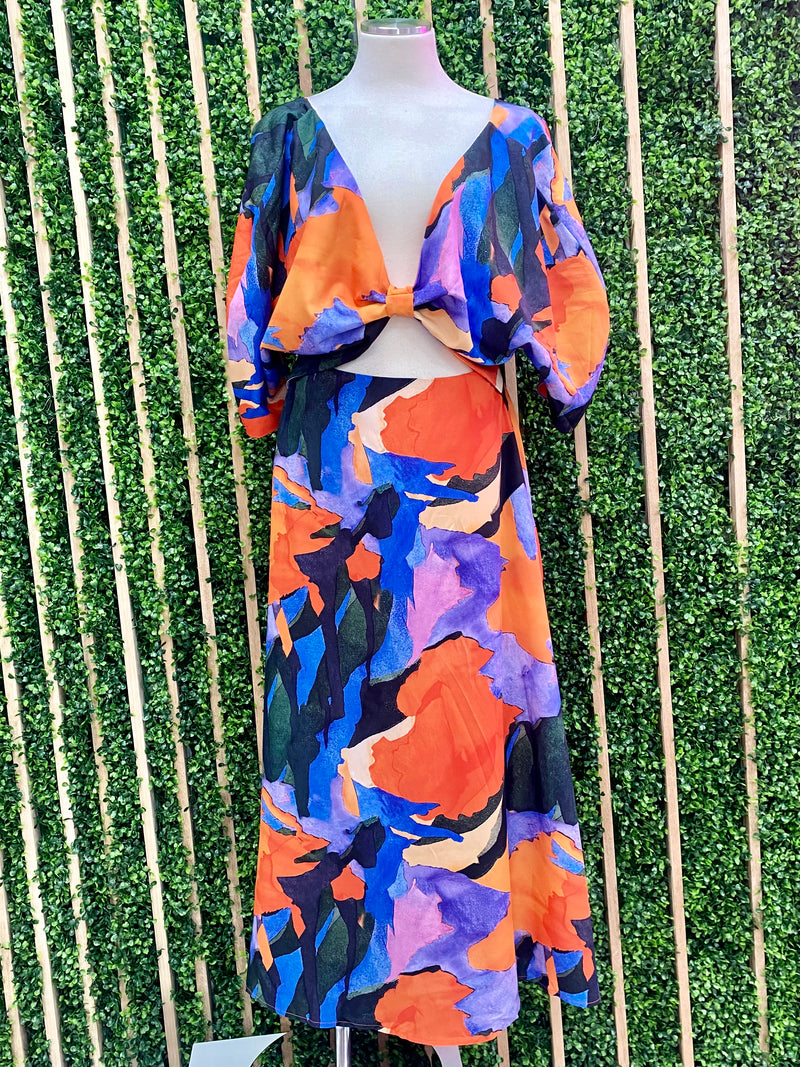 Orange Multi Cutout Midi Dress