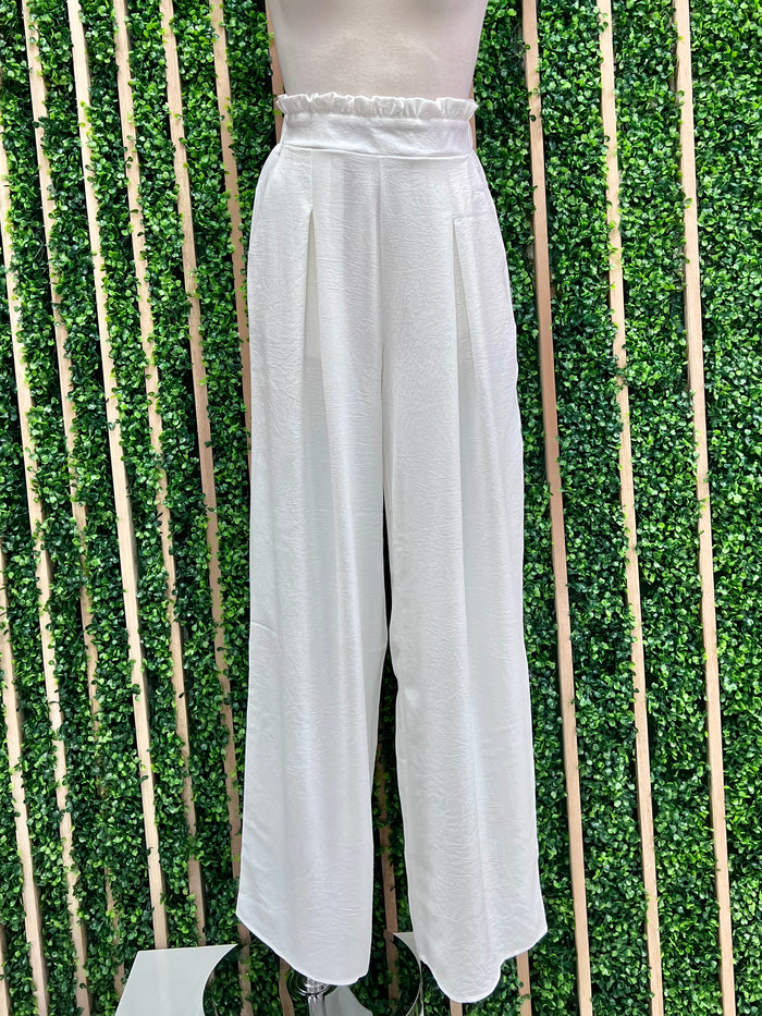 White High Waist Wide Leg Pants