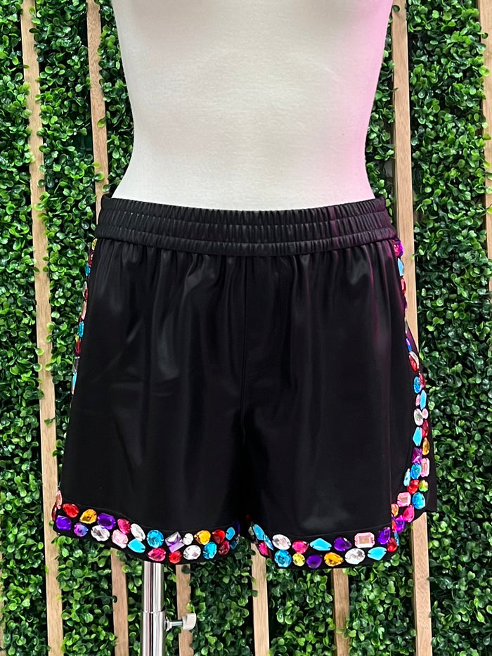 Stone Trim Pleather Shorts