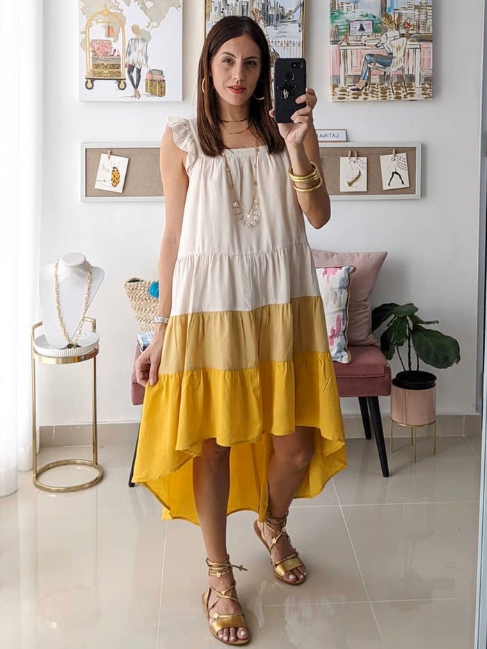 Mustard Tones Tiered Midi Dress