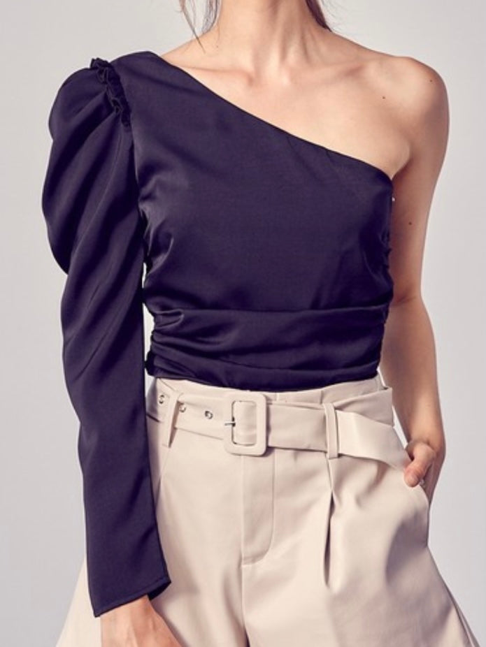 One Shoulder Ruched Blouse