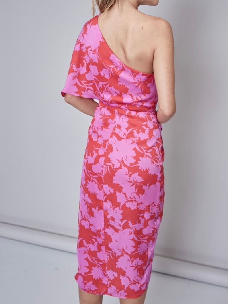 Berry Print One Shoulder Dress