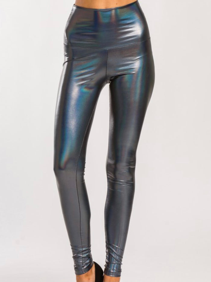 Blue Charcoal Mettalic Liquid Leggings