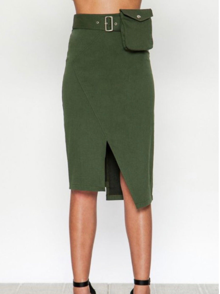 Olive Asymmetrical Pencil Skirt