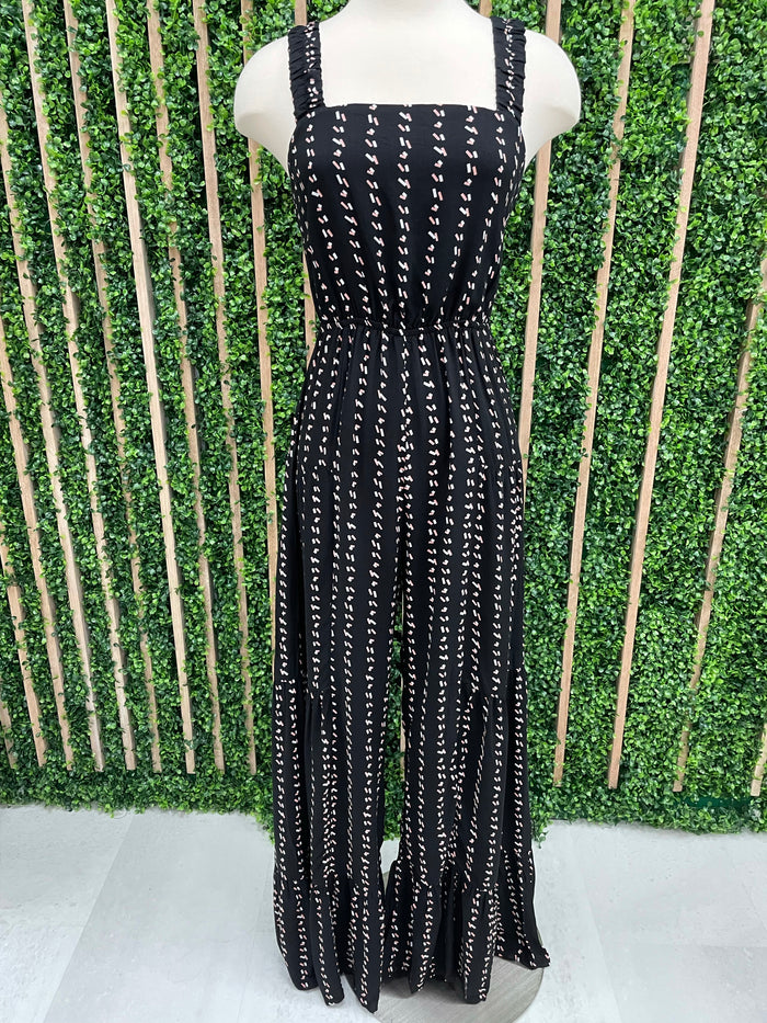 Black Stripes Tirered Leg Jumpsuit