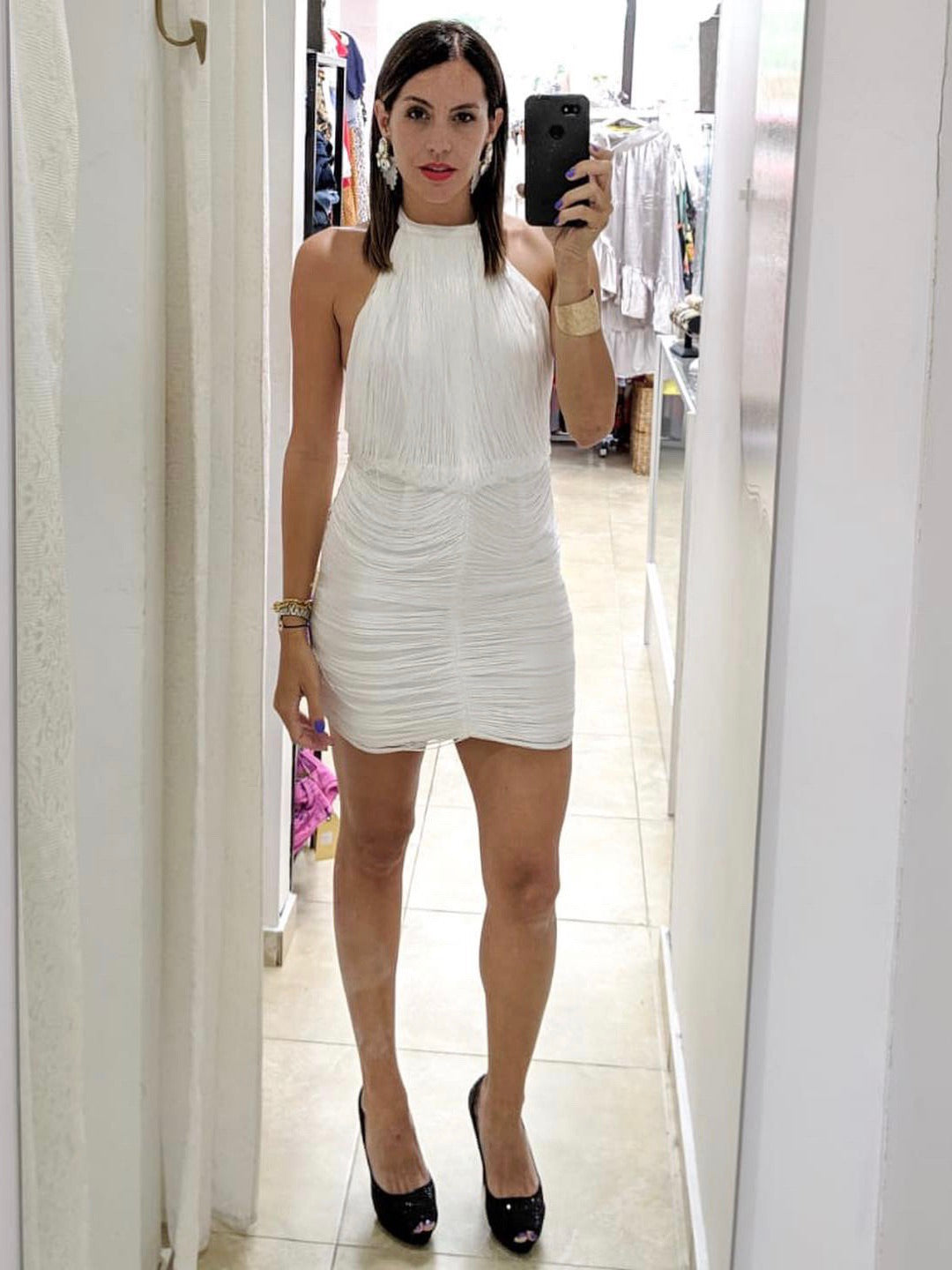 White Draped Fringe Mini Dress