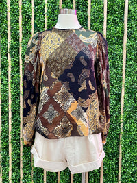Burgundy Paisley Long Sleeve Blouse
