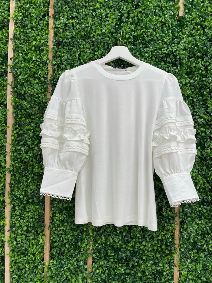 Lace Button Detail Puff Sleeve Blouse