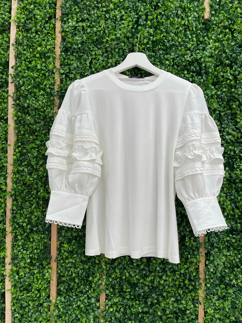 Lace Button Detail Puff Sleeve Blouse