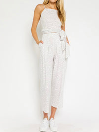 Grey Animal Print Midi Crop Pant Set