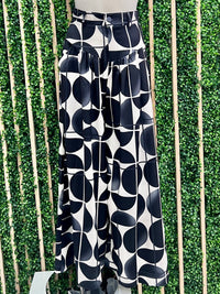 Black Geo Print Wide Leg Pant