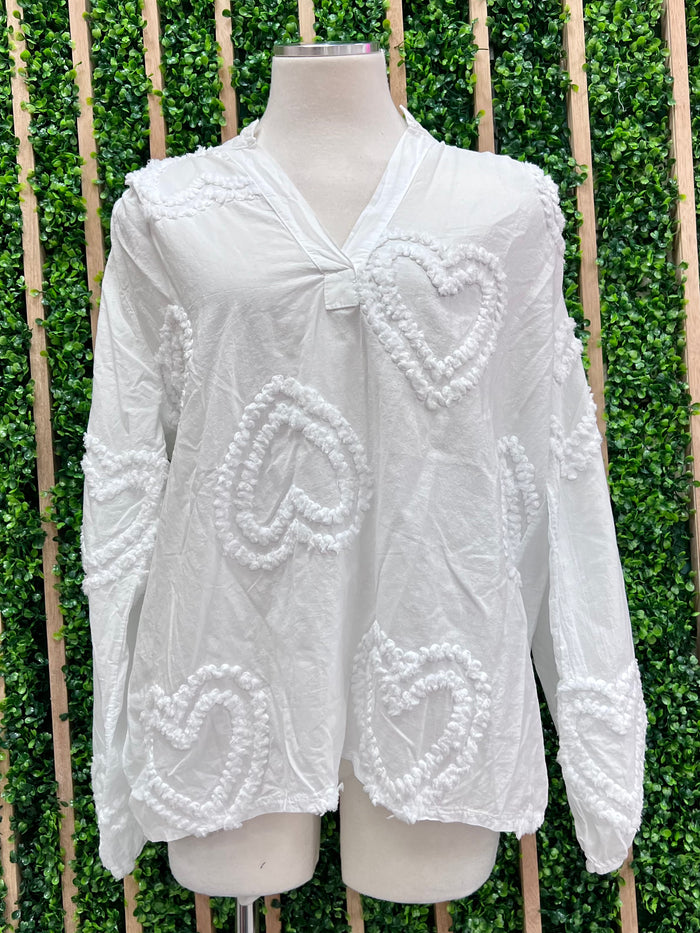 White Heart Embossed Blouse