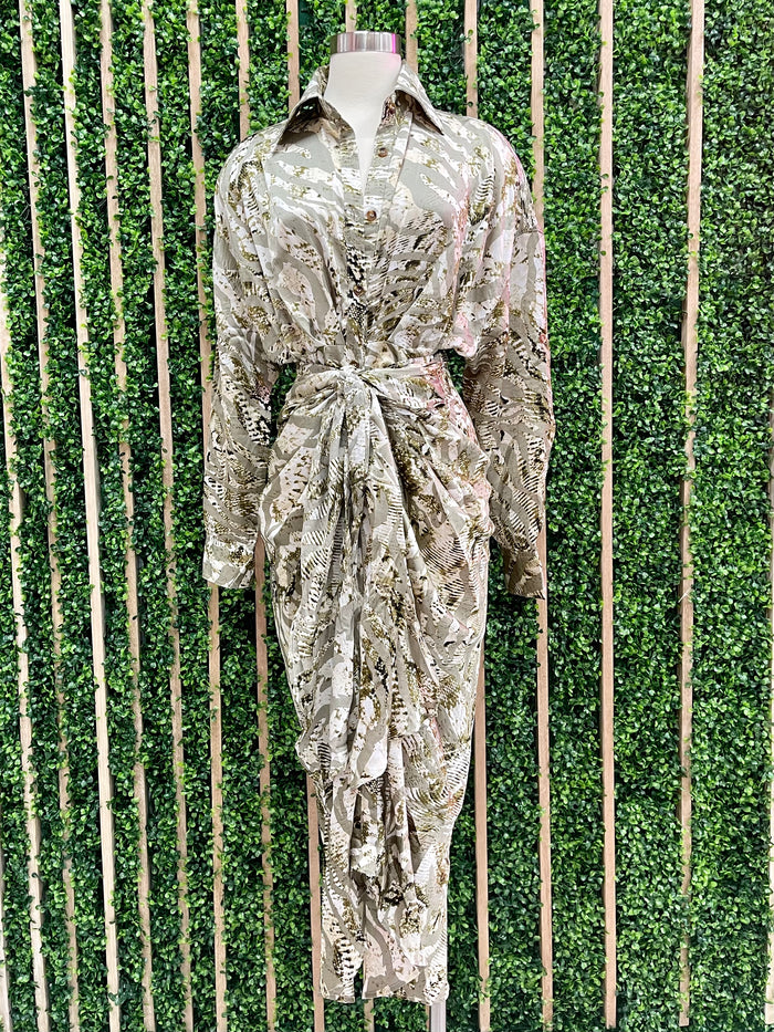 Elegant Snake Print Button Up Midi Dress