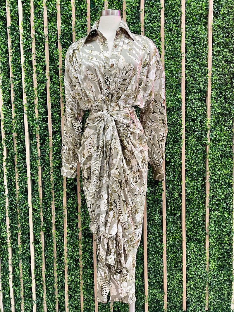 Elegant Snake Print Button Up Midi Dress