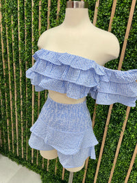 Gingham Off Shoulder Short Set