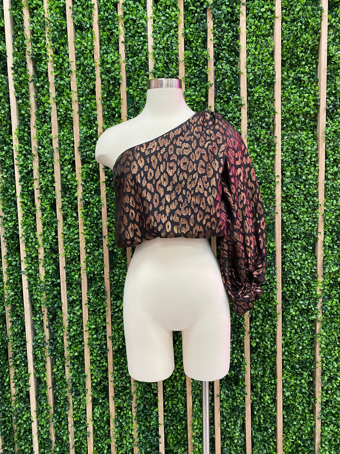 Metallic Leopard One Shoulder Top