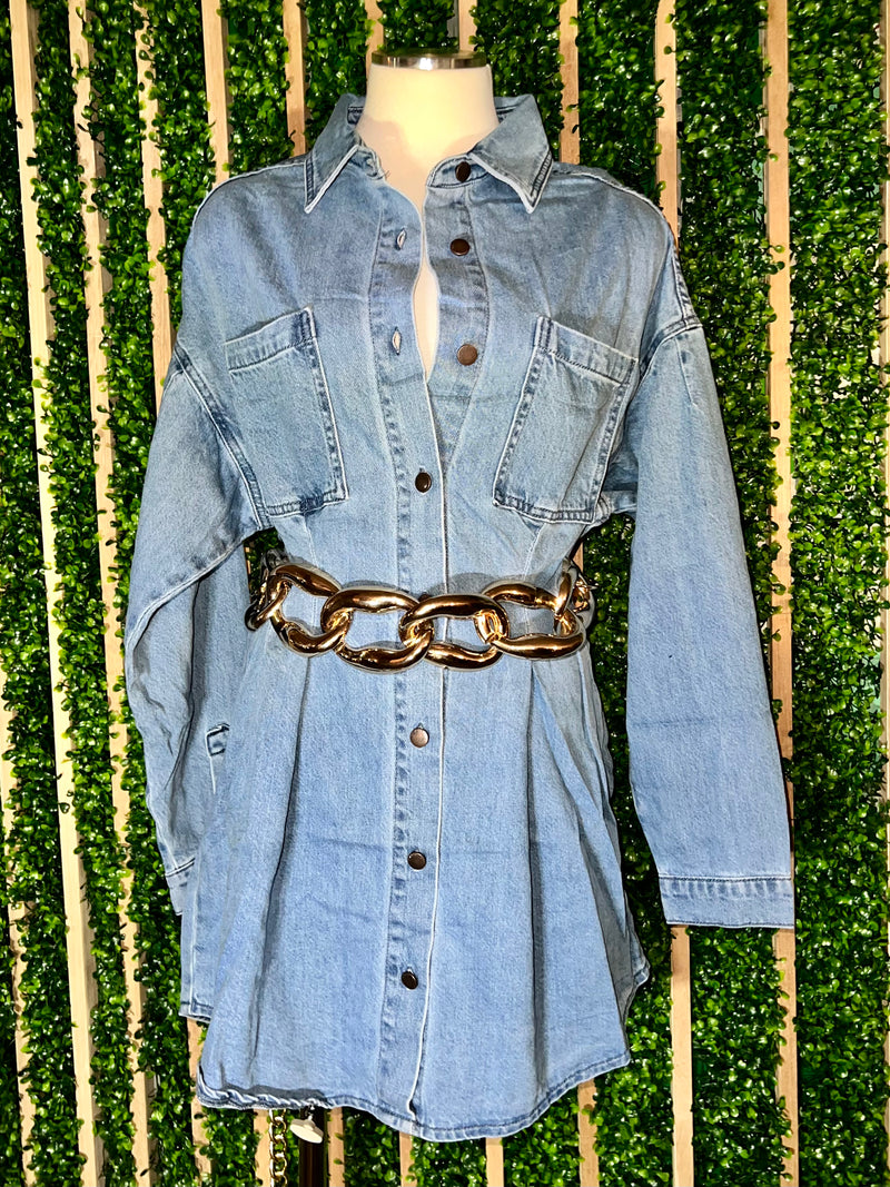 Medium Wash Fitted Denim Dress