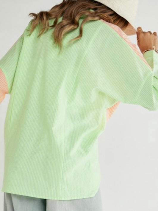 Neon Stripe Twist Button Down Shirt